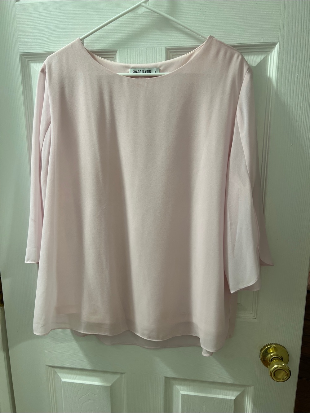 Grace Karin Pale Pink Women's Chiffon Blouse - Three-Quarter Sleeve